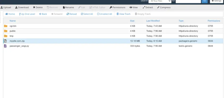 Extract files on cPanel using File Manager tool