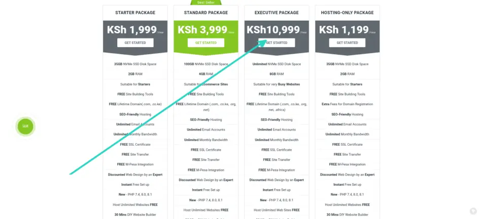 Choose hosting package on hostpinnacle kenya